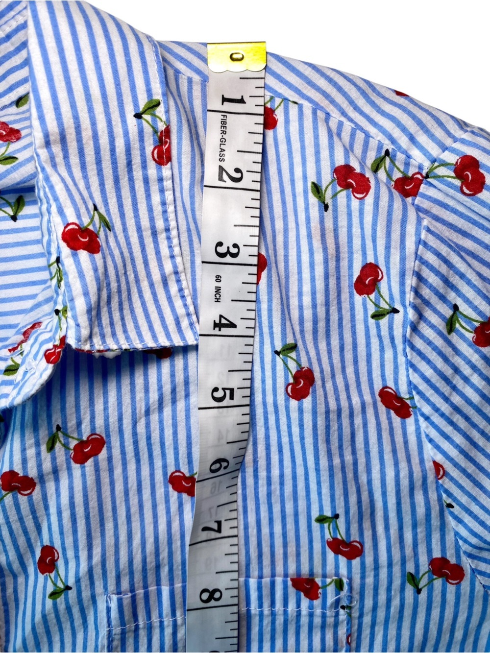 Love Notes Blue White Striped Cherry Print Button-Down Shirt Size M - Picture 13 of 15